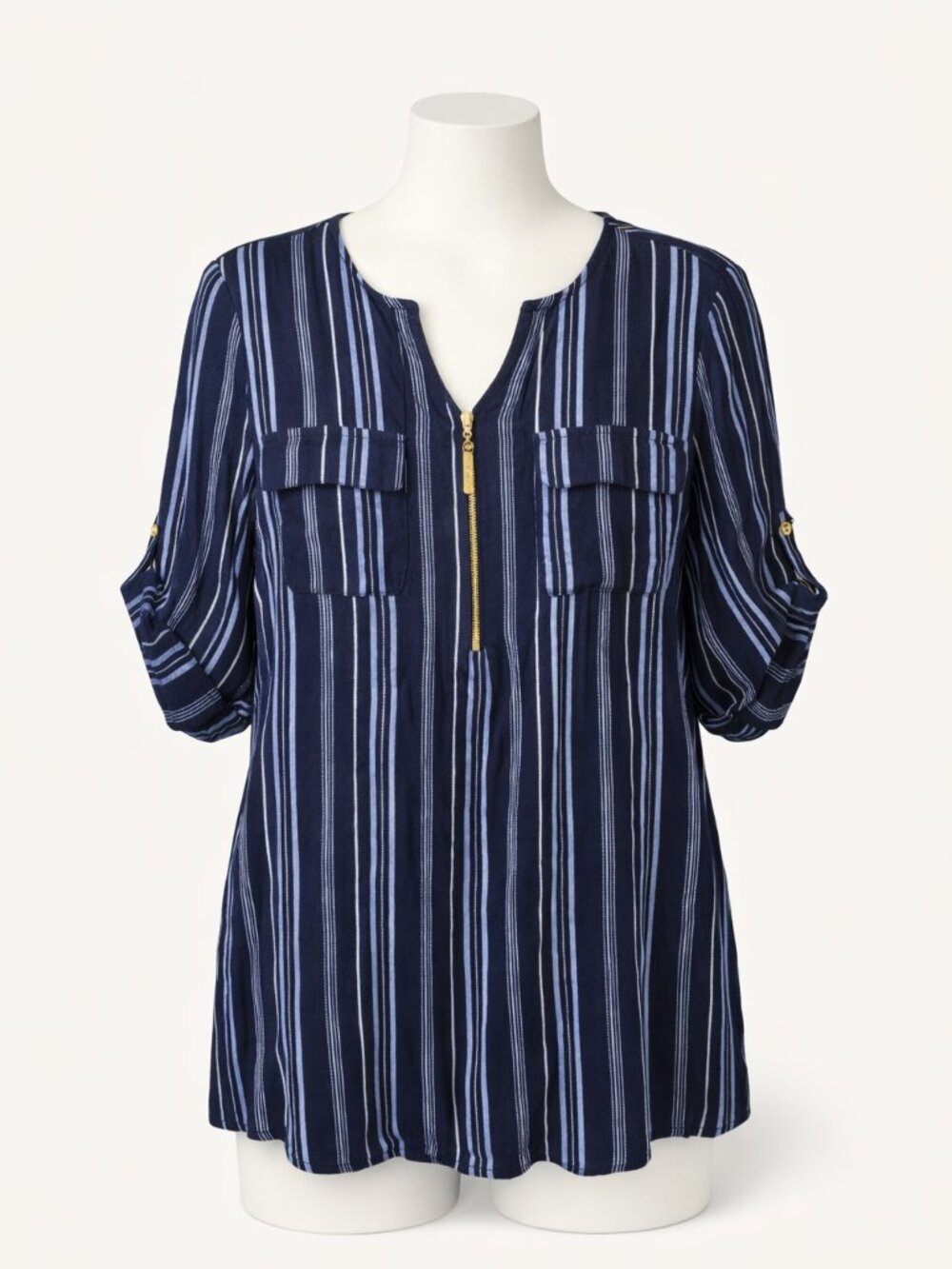 Ellen Tracy Navy and White Linen Blend Tunic Size Large NWT